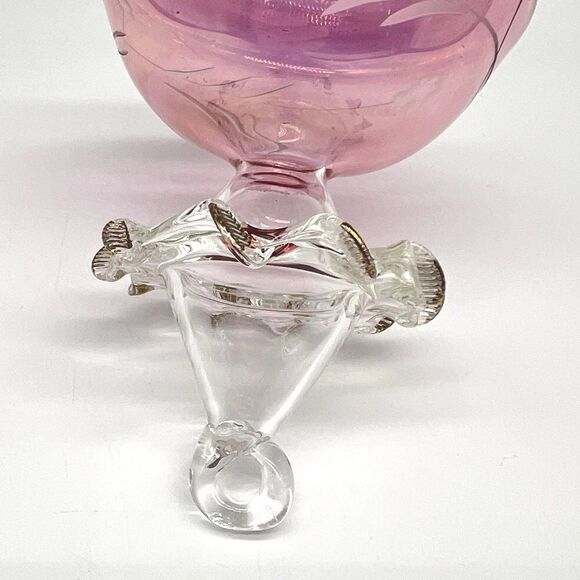 VTG Egyptian Museum Hand Blown Glass Ornament Teardrop 4” Cranberry/Clear Etched - Picture 9 of 12